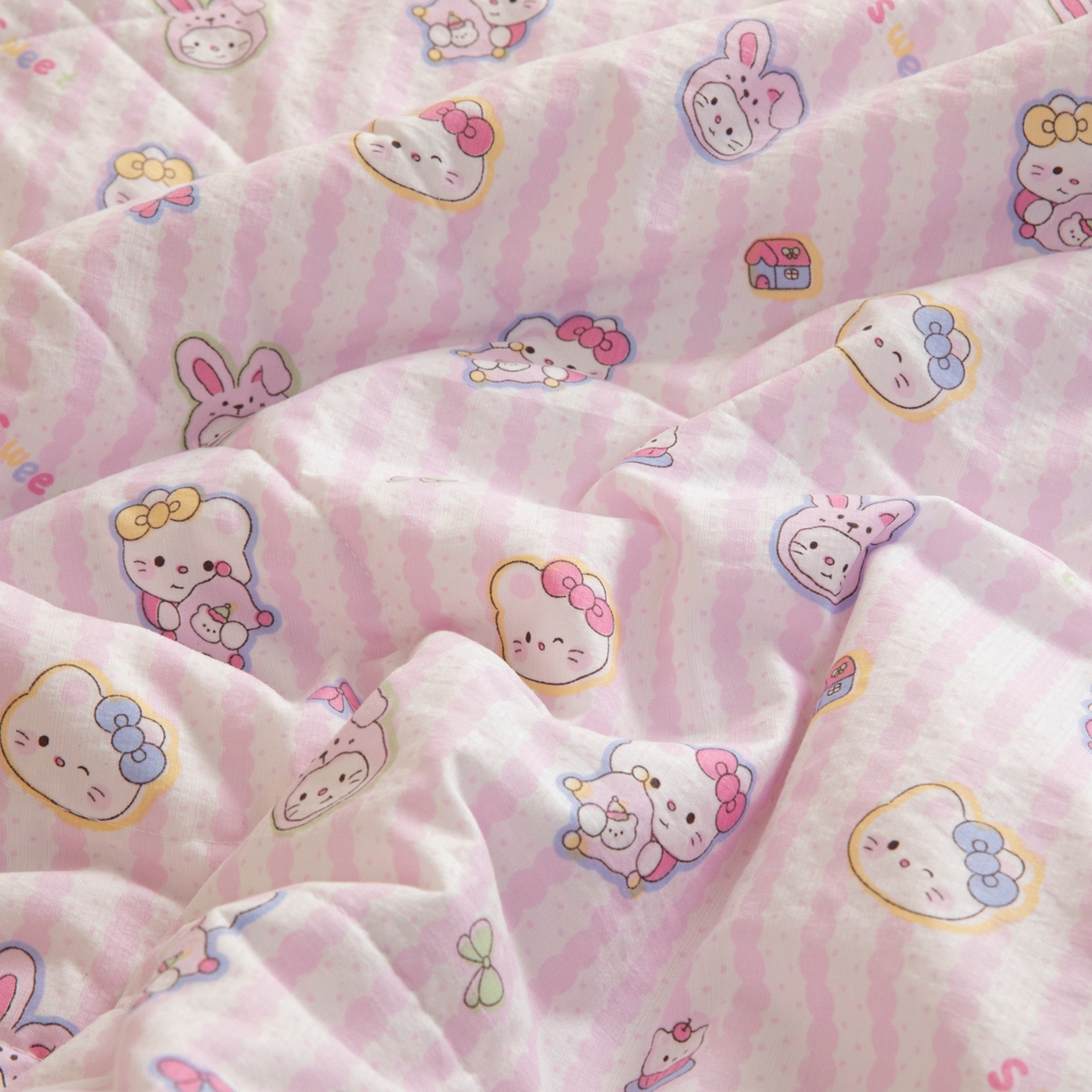 91家纺网 家纺一手货源 找家纺 御棉坊 2026新款A类柔肤棉儿童夏被宝宝空调被幼儿园午睡夏凉被丝绵薄被子 粉粉猫咪