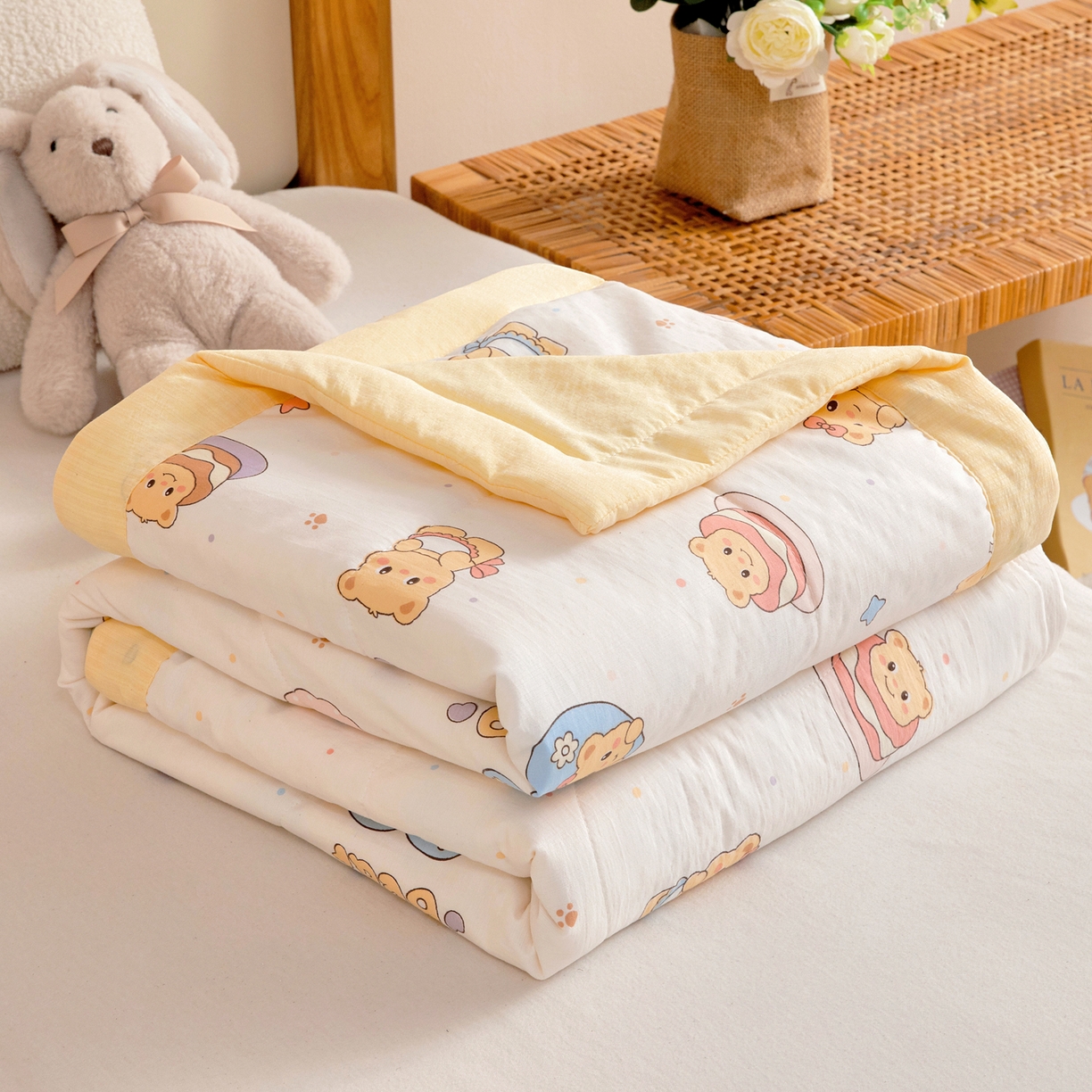 91家纺网 家纺一手货源 找家纺 御棉坊 2026新款A类柔肤棉儿童夏被宝宝空调被幼儿园午睡夏凉被丝绵薄被子 面包小熊