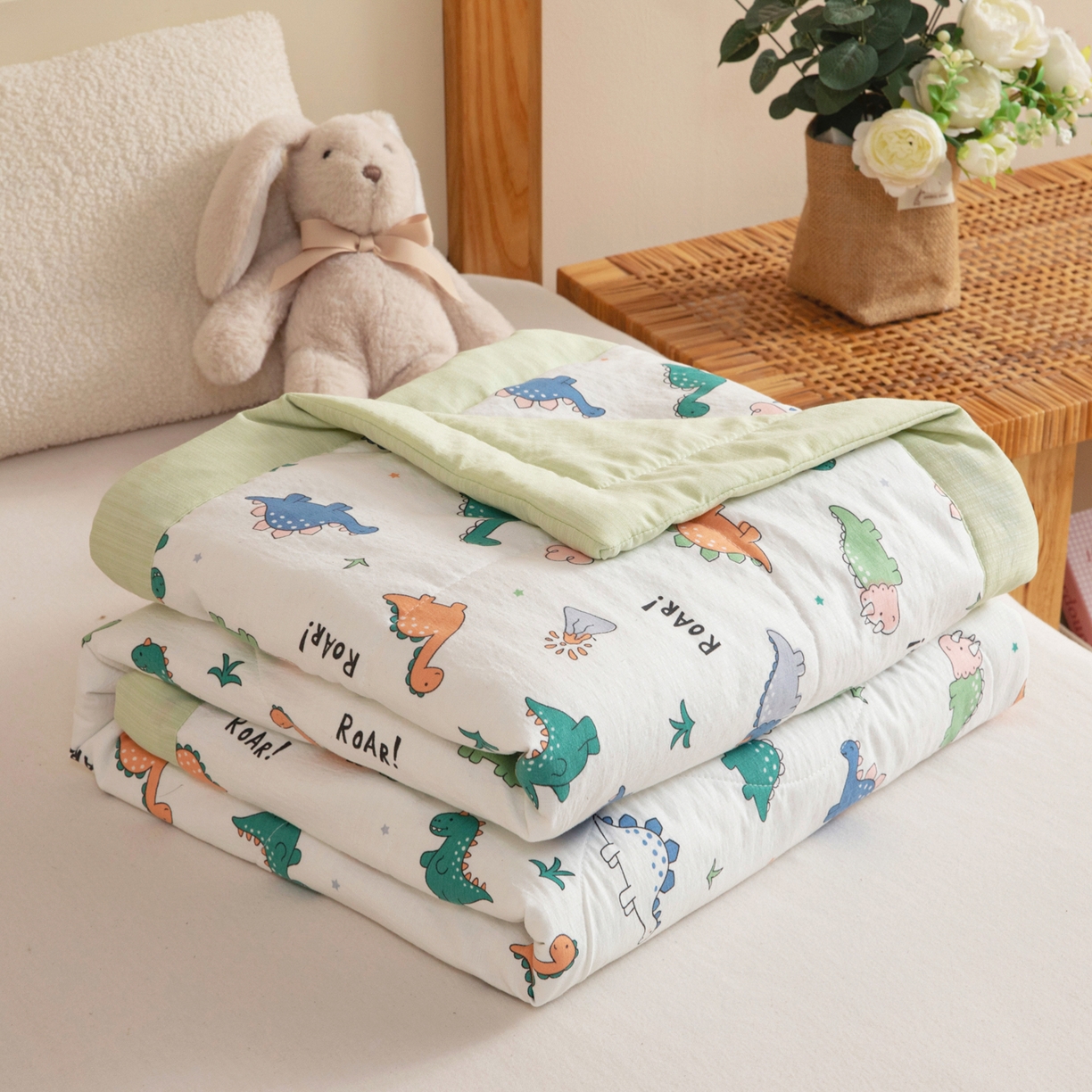 91家纺网 家纺一手货源 找家纺 御棉坊 2026新款A类柔肤棉儿童夏被宝宝空调被幼儿园午睡夏凉被丝绵薄被子 恐龙家园