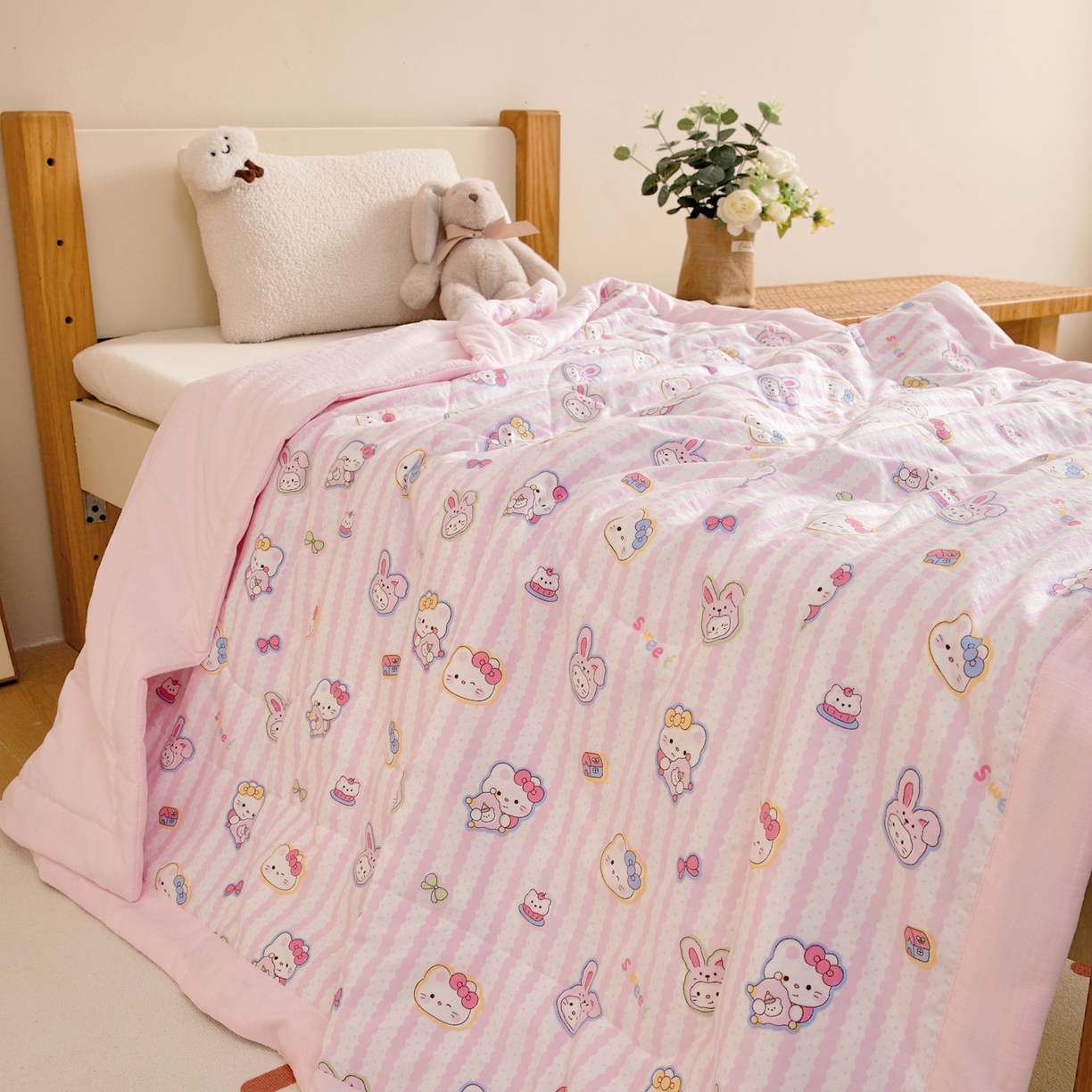 91家纺网 家纺一手货源 找家纺 御棉坊 2026新款A类柔肤棉儿童夏被宝宝空调被幼儿园午睡夏凉被丝绵薄被子 粉粉猫咪