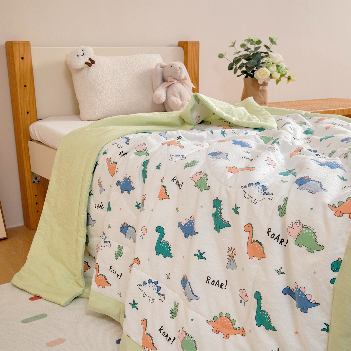 91家纺网 家纺一手货源 找家纺 御棉坊 2026新款A类柔肤棉儿童夏被宝宝空调被幼儿园午睡夏凉被丝绵薄被子 恐龙家园