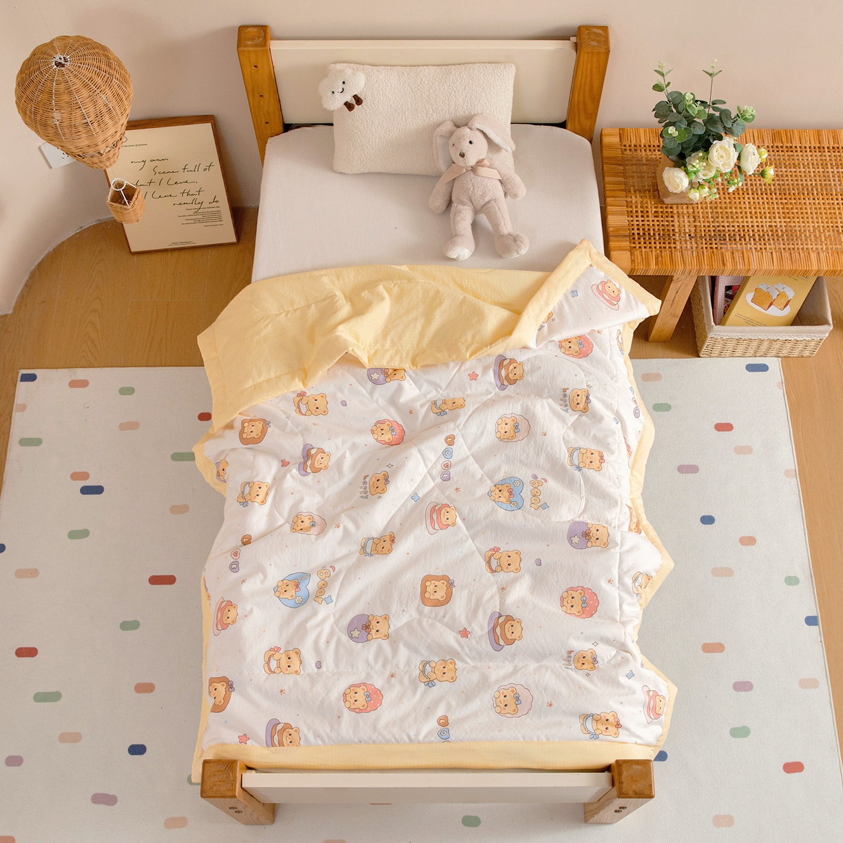 91家纺网 家纺一手货源 找家纺 御棉坊 2026新款A类柔肤棉儿童夏被宝宝空调被幼儿园午睡夏凉被丝绵薄被子 面包小熊