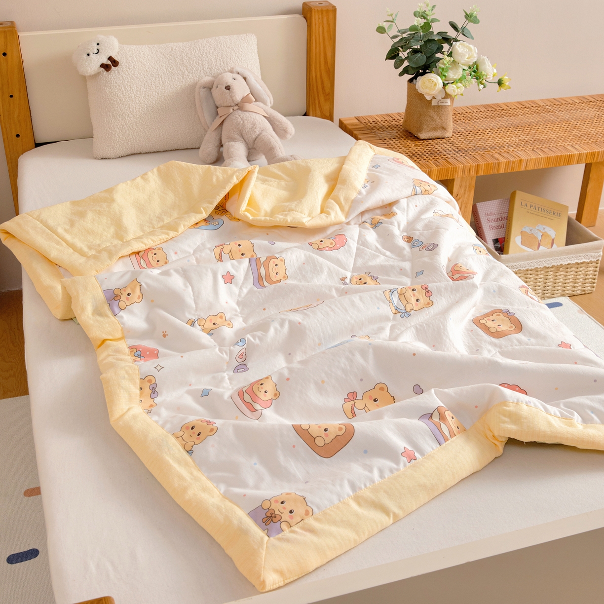 91家纺网 家纺一手货源 找家纺 御棉坊 2026新款A类柔肤棉儿童夏被宝宝空调被幼儿园午睡夏凉被丝绵薄被子 面包小熊