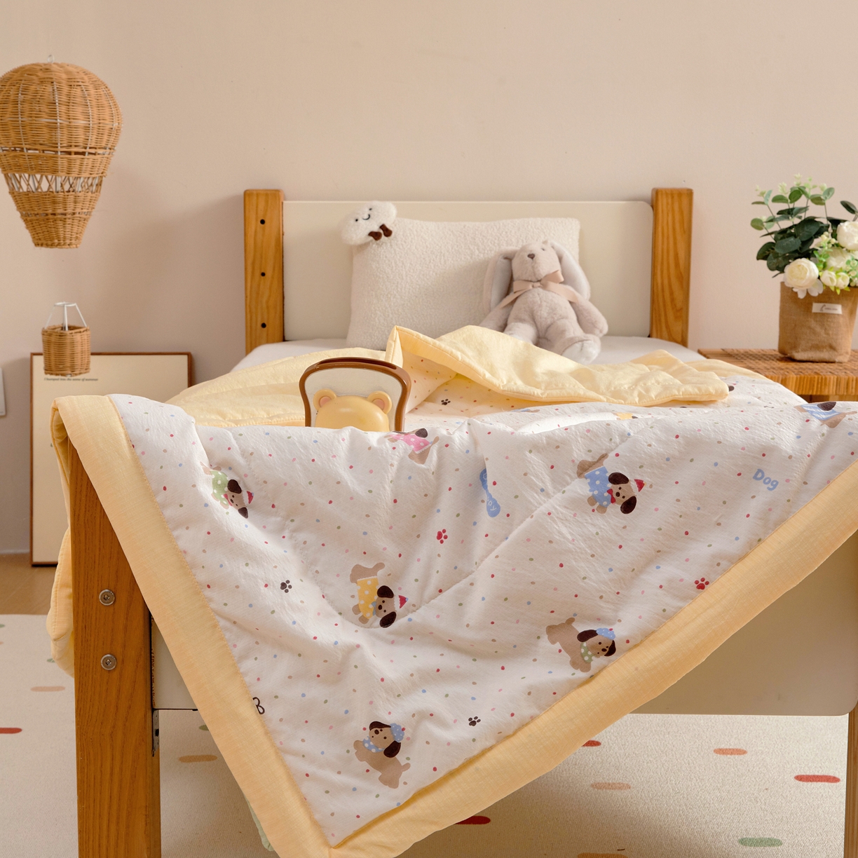 91家纺网 家纺一手货源 找家纺 御棉坊 2026新款A类柔肤棉儿童夏被宝宝空调被幼儿园午睡夏凉被丝绵薄被子 点点狗