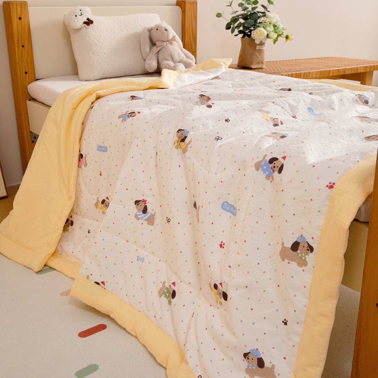 91家纺网 家纺一手货源 找家纺 御棉坊 2026新款A类柔肤棉儿童夏被宝宝空调被幼儿园午睡夏凉被丝绵薄被子 点点狗