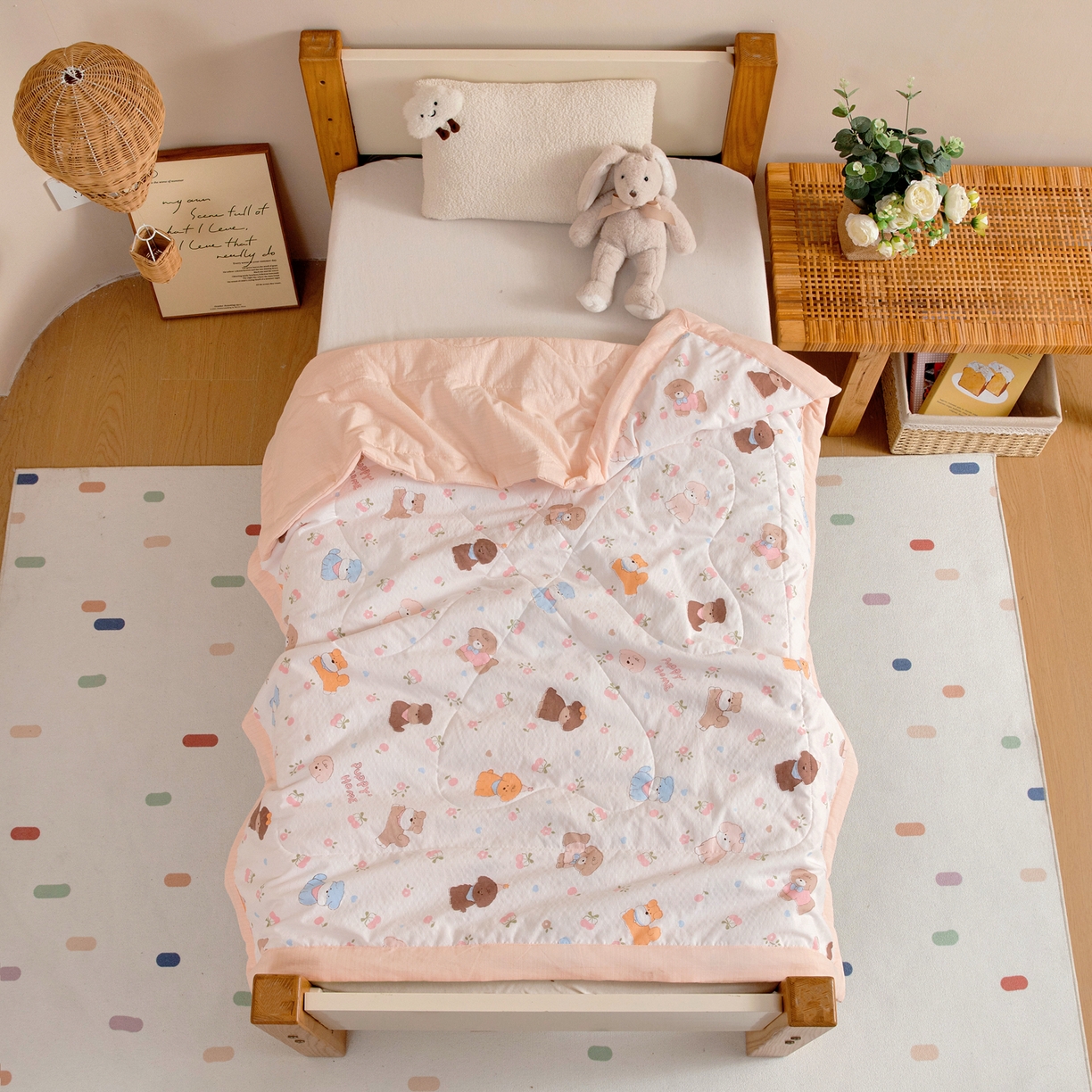 91家纺网 家纺一手货源 找家纺 御棉坊 2026新款A类柔肤棉儿童夏被宝宝空调被幼儿园午睡夏凉被丝绵薄被子 春日小狗