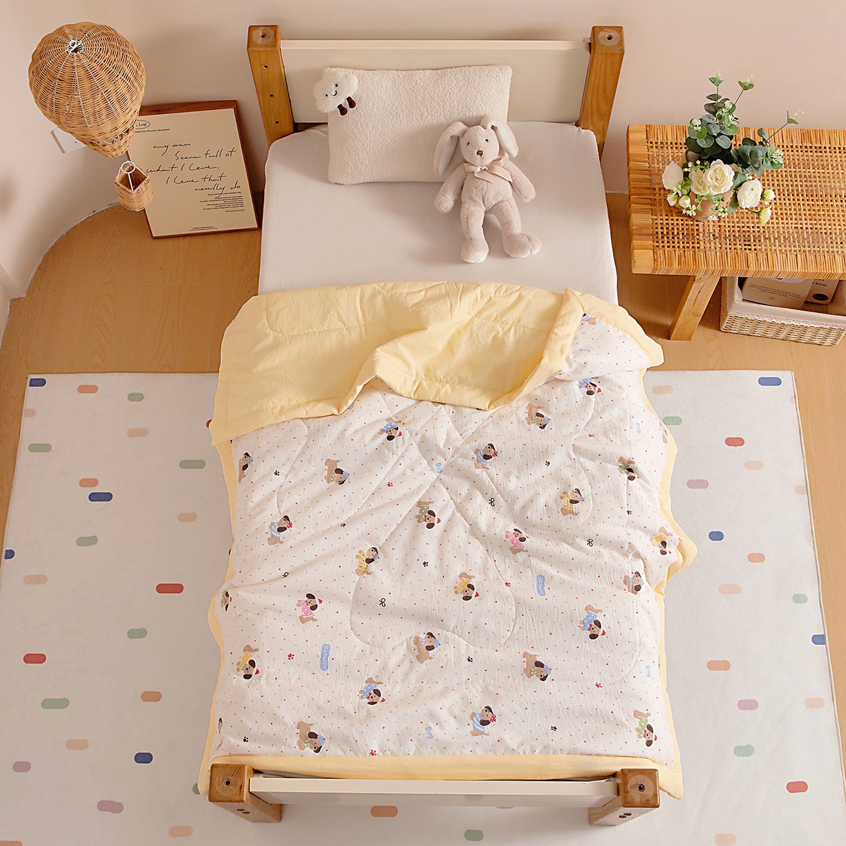 91家纺网 家纺一手货源 找家纺 御棉坊 2026新款A类柔肤棉儿童夏被宝宝空调被幼儿园午睡夏凉被丝绵薄被子 点点狗