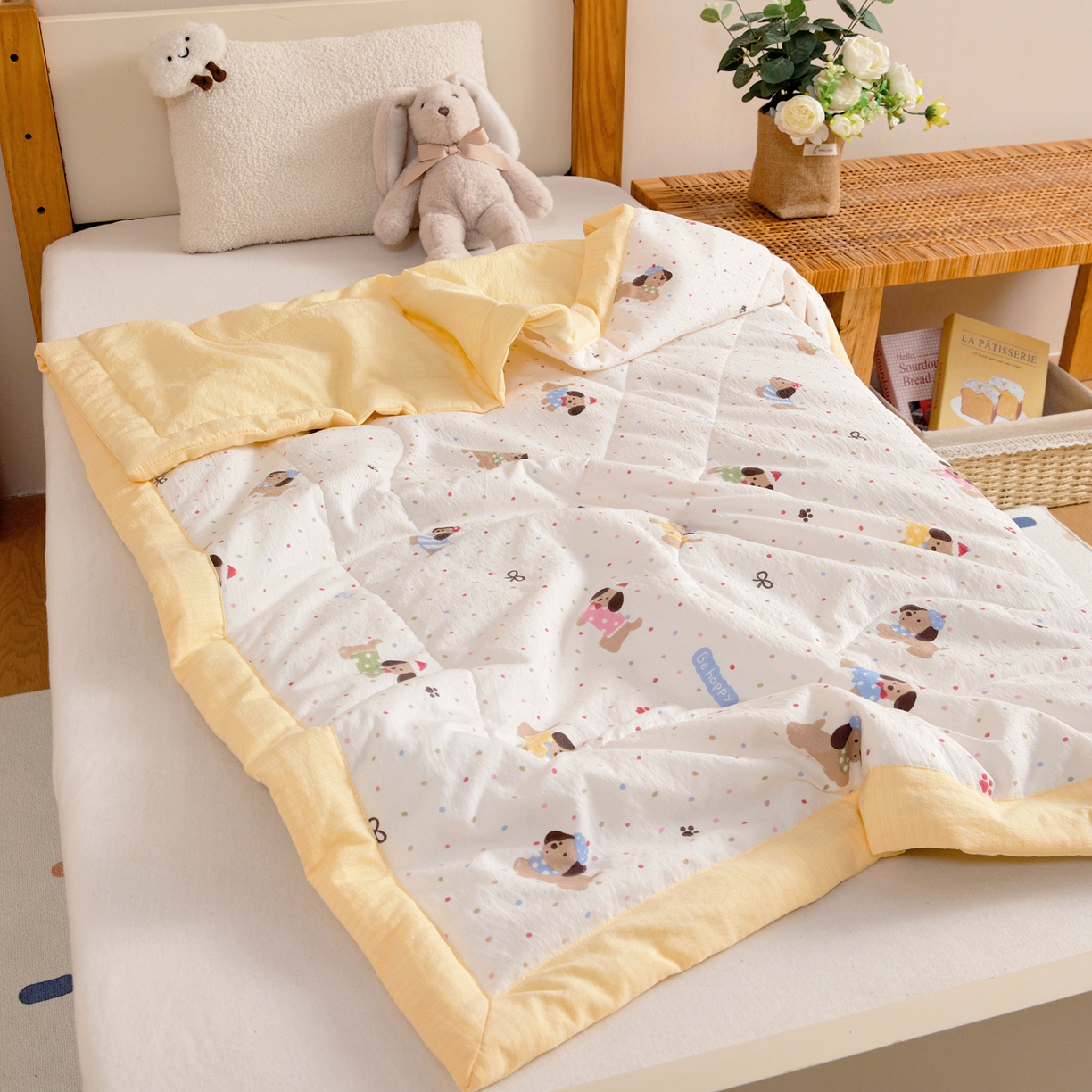 91家纺网 家纺一手货源 找家纺 御棉坊 2026新款A类柔肤棉儿童夏被宝宝空调被幼儿园午睡夏凉被丝绵薄被子 点点狗