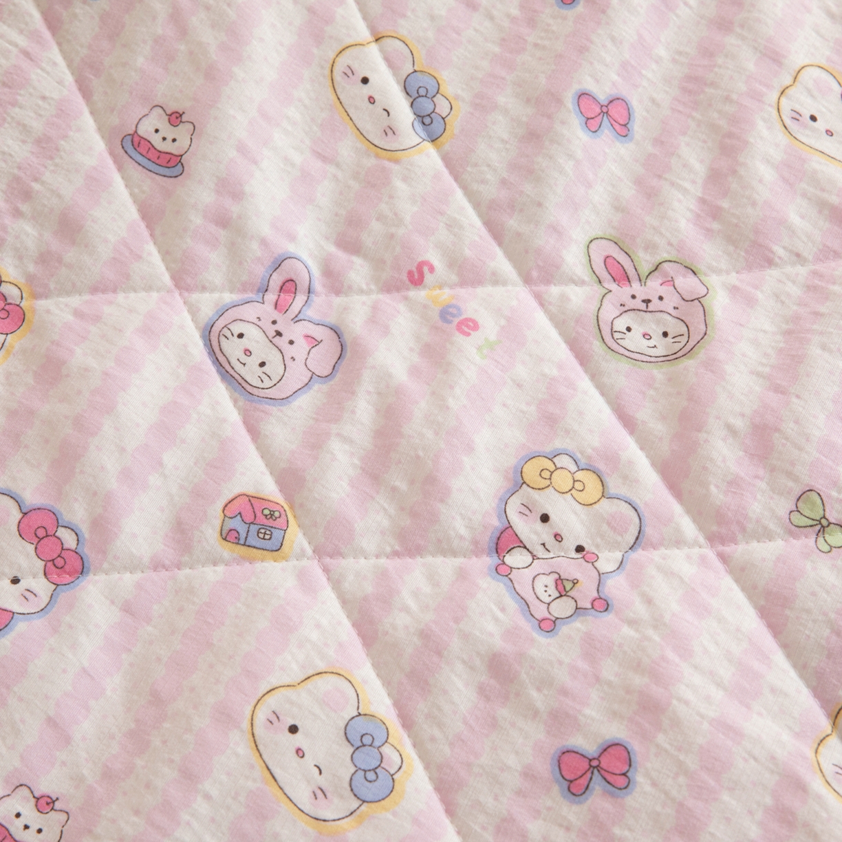 91家纺网 家纺一手货源 找家纺 御棉坊 2026新款A类柔肤棉儿童夏被宝宝空调被幼儿园午睡夏凉被丝绵薄被子 粉粉猫咪