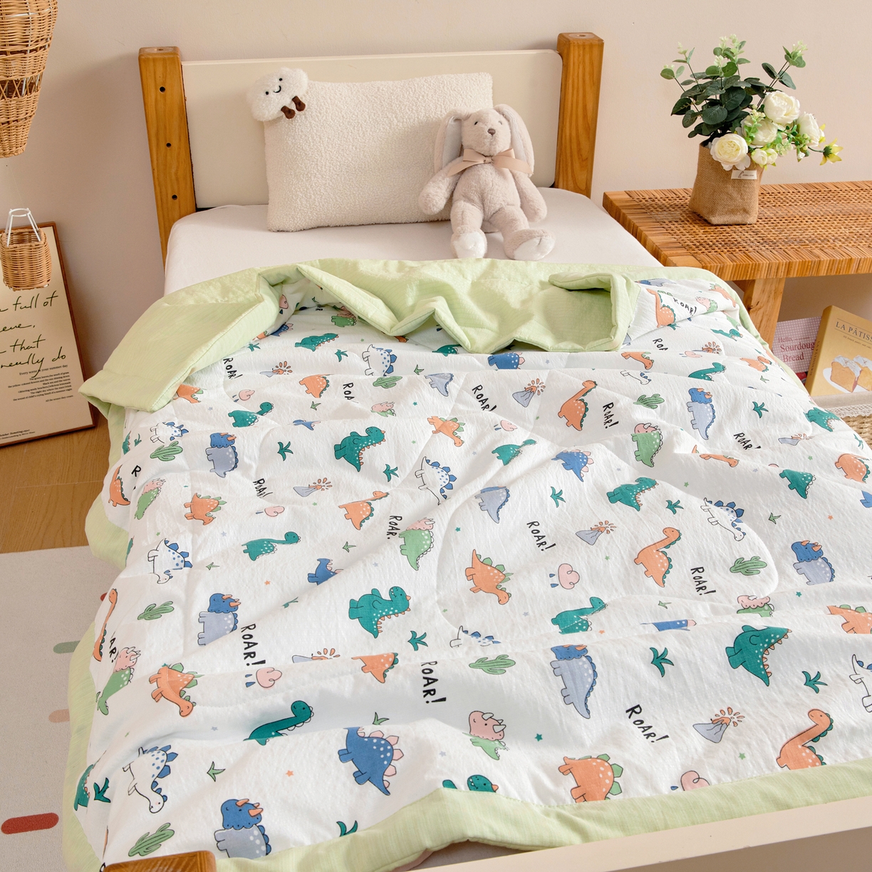 御棉坊 2026新款A类柔肤棉儿童夏被宝宝空调被幼儿园午睡夏凉被丝绵薄被子 恐龙家园