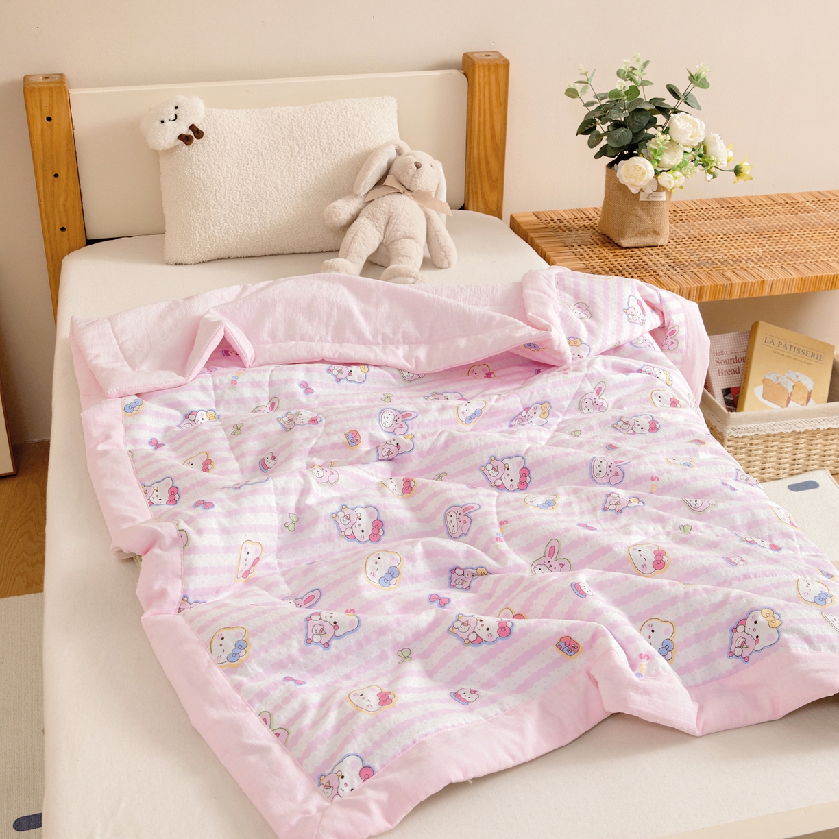 91家纺网 家纺一手货源 找家纺 御棉坊 2026新款A类柔肤棉儿童夏被宝宝空调被幼儿园午睡夏凉被丝绵薄被子 粉粉猫咪