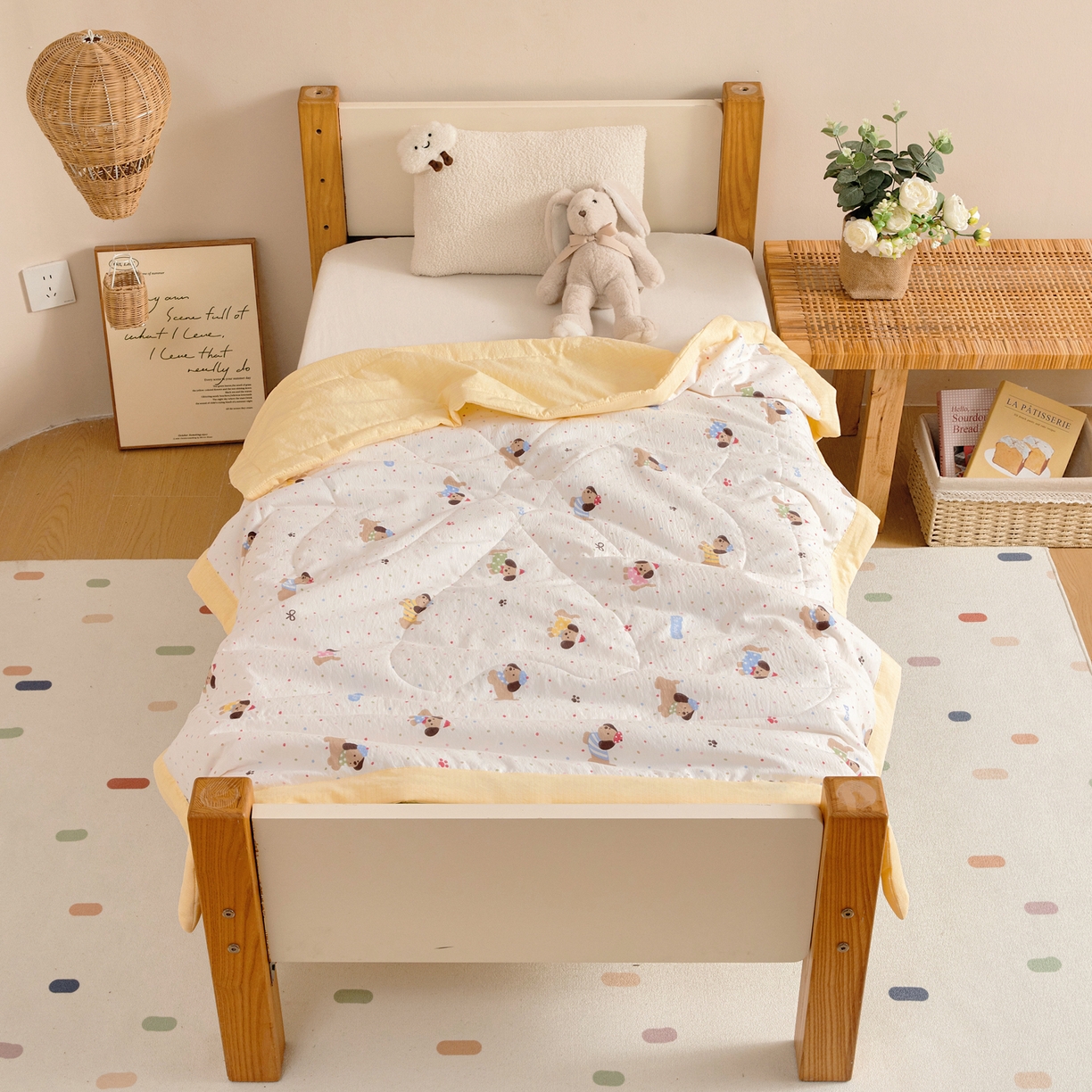 91家纺网 家纺一手货源 找家纺 御棉坊 2026新款A类柔肤棉儿童夏被宝宝空调被幼儿园午睡夏凉被丝绵薄被子 点点狗