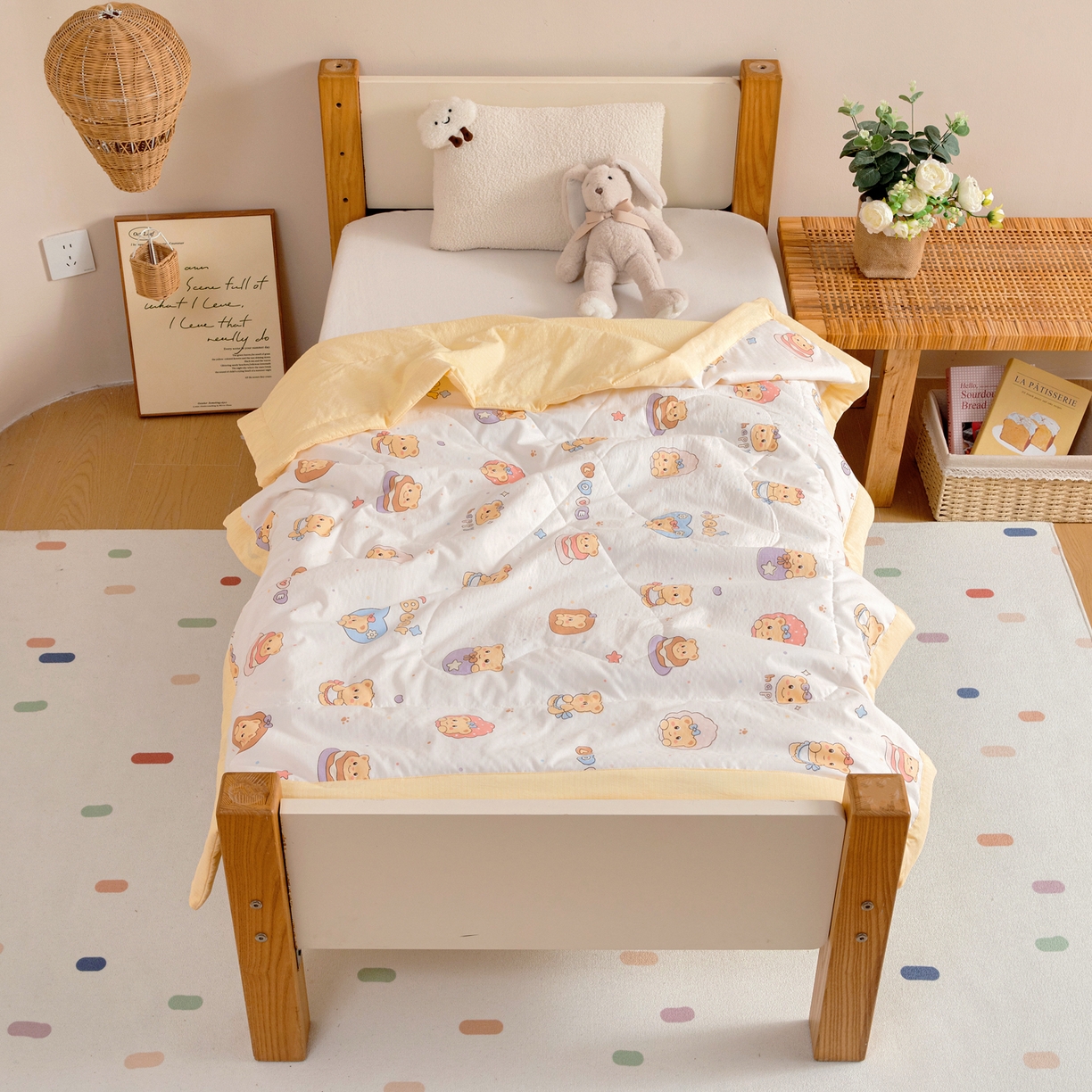 91家纺网 家纺一手货源 找家纺 御棉坊 2026新款A类柔肤棉儿童夏被宝宝空调被幼儿园午睡夏凉被丝绵薄被子 面包小熊