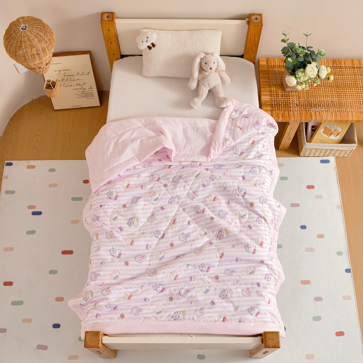 91家纺网 家纺一手货源 找家纺 御棉坊 2026新款A类柔肤棉儿童夏被宝宝空调被幼儿园午睡夏凉被丝绵薄被子 粉粉猫咪