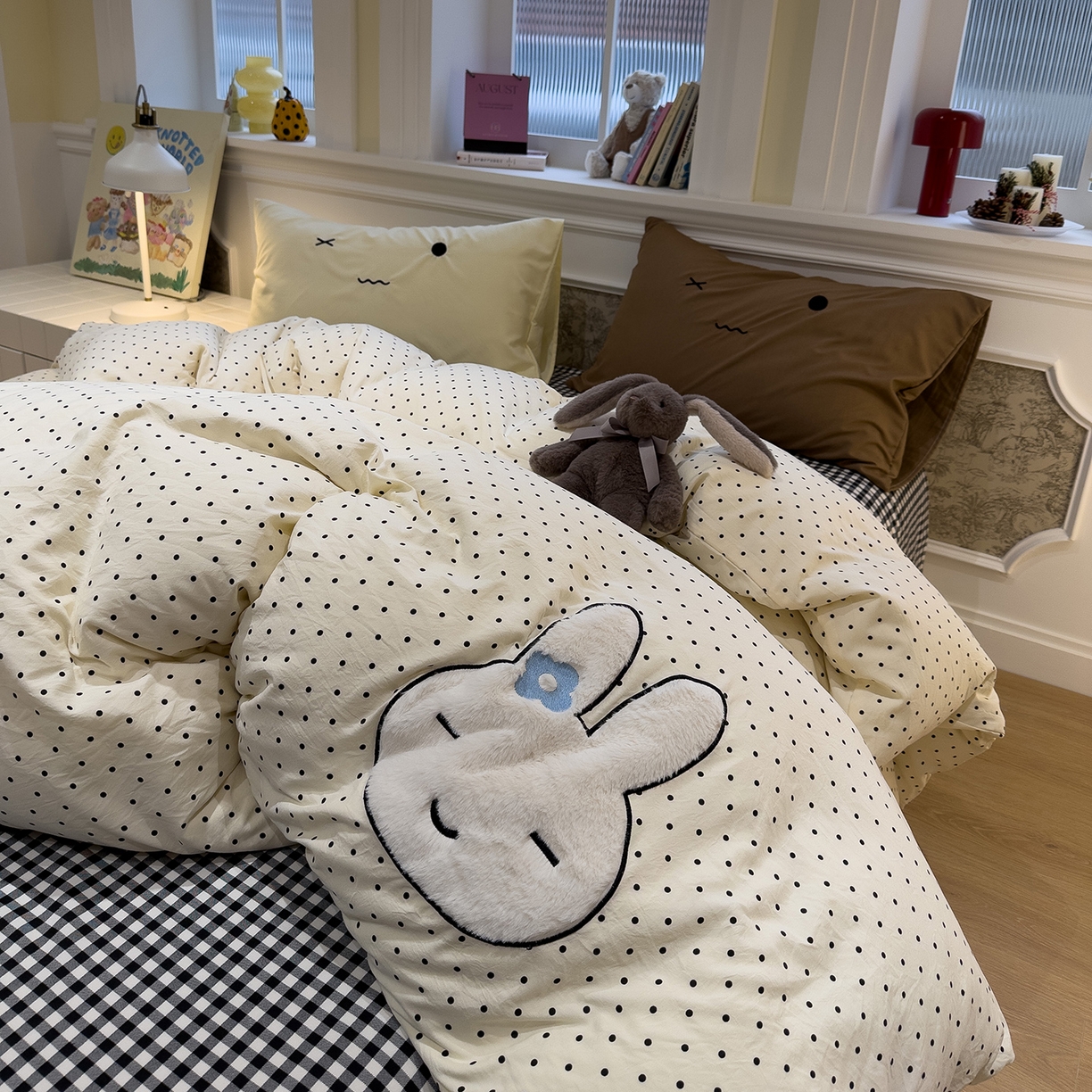 91家纺网 家纺一手货源 找家纺 （总）曼谷家纺 2026年 水洗棉兔毛贴布绣四件套被套床单学生双人