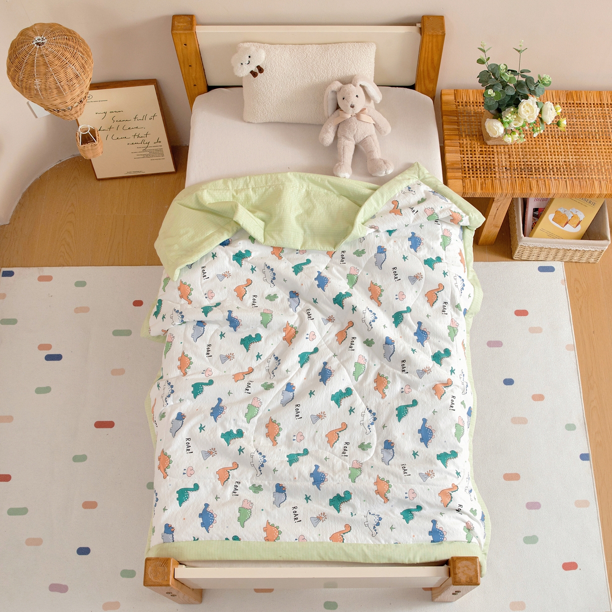 91家纺网 家纺一手货源 找家纺 御棉坊 2026新款A类柔肤棉儿童夏被宝宝空调被幼儿园午睡夏凉被丝绵薄被子 恐龙家园