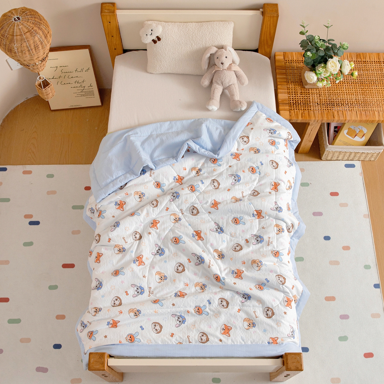 91家纺网 家纺一手货源 找家纺 御棉坊 2026新款A类柔肤棉儿童夏被宝宝空调被幼儿园午睡夏凉被丝绵薄被子 超级行动队