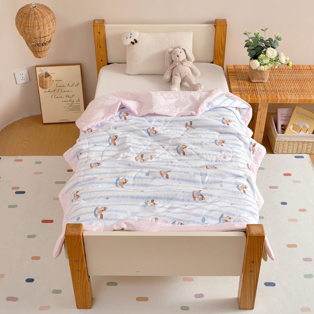 91家纺网 家纺一手货源 找家纺 御棉坊 2026新款A类柔肤棉儿童夏被宝宝空调被幼儿园午睡夏凉被丝绵薄被子 条纹小马