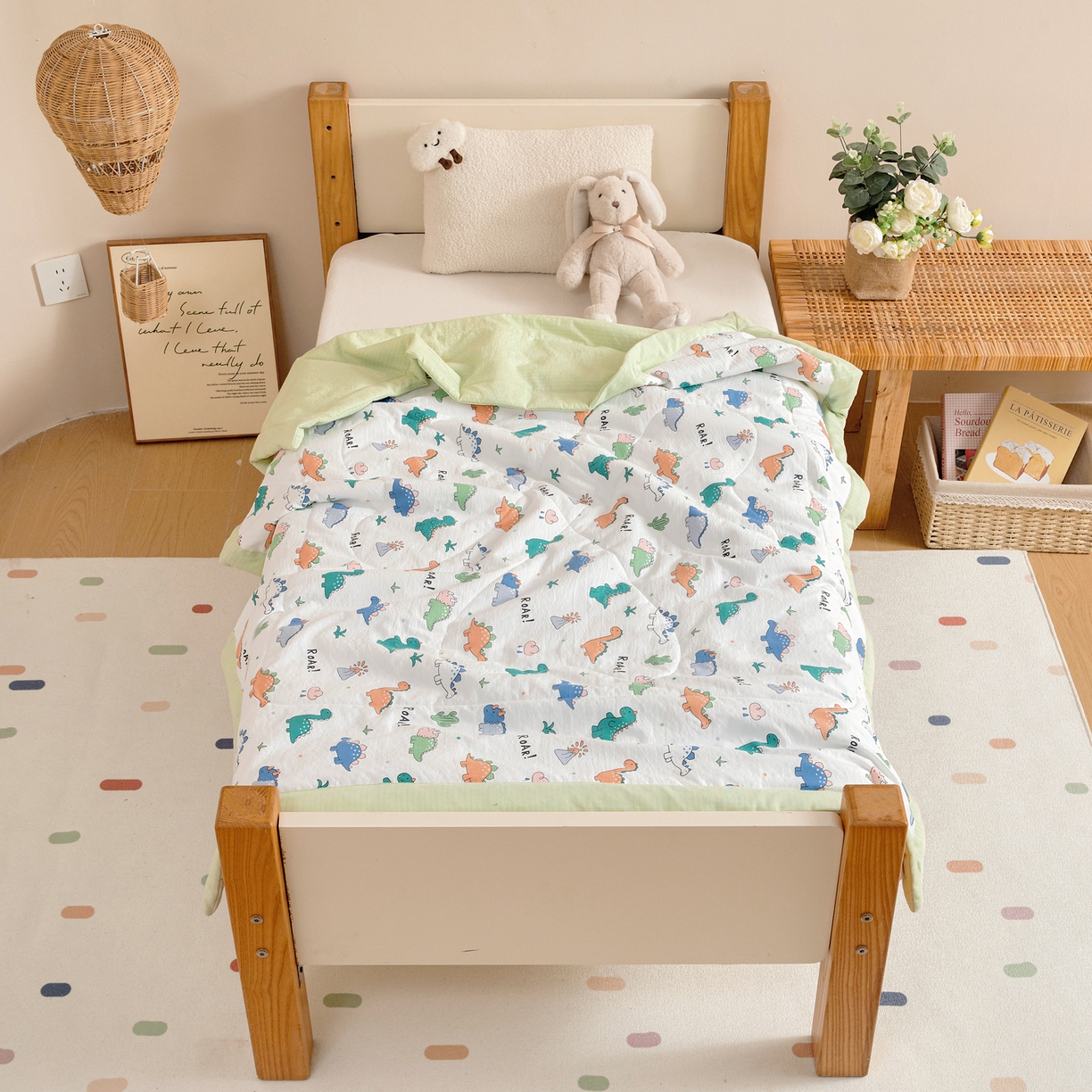 91家纺网 家纺一手货源 找家纺 御棉坊 2026新款A类柔肤棉儿童夏被宝宝空调被幼儿园午睡夏凉被丝绵薄被子 恐龙家园