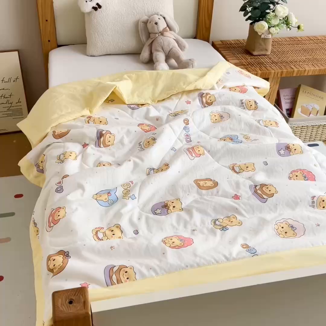 91家纺网 家纺一手货源 找家纺 御棉坊 2026新款A类柔肤棉儿童夏被宝宝空调被幼儿园午睡夏凉被丝绵薄被子 面包小熊