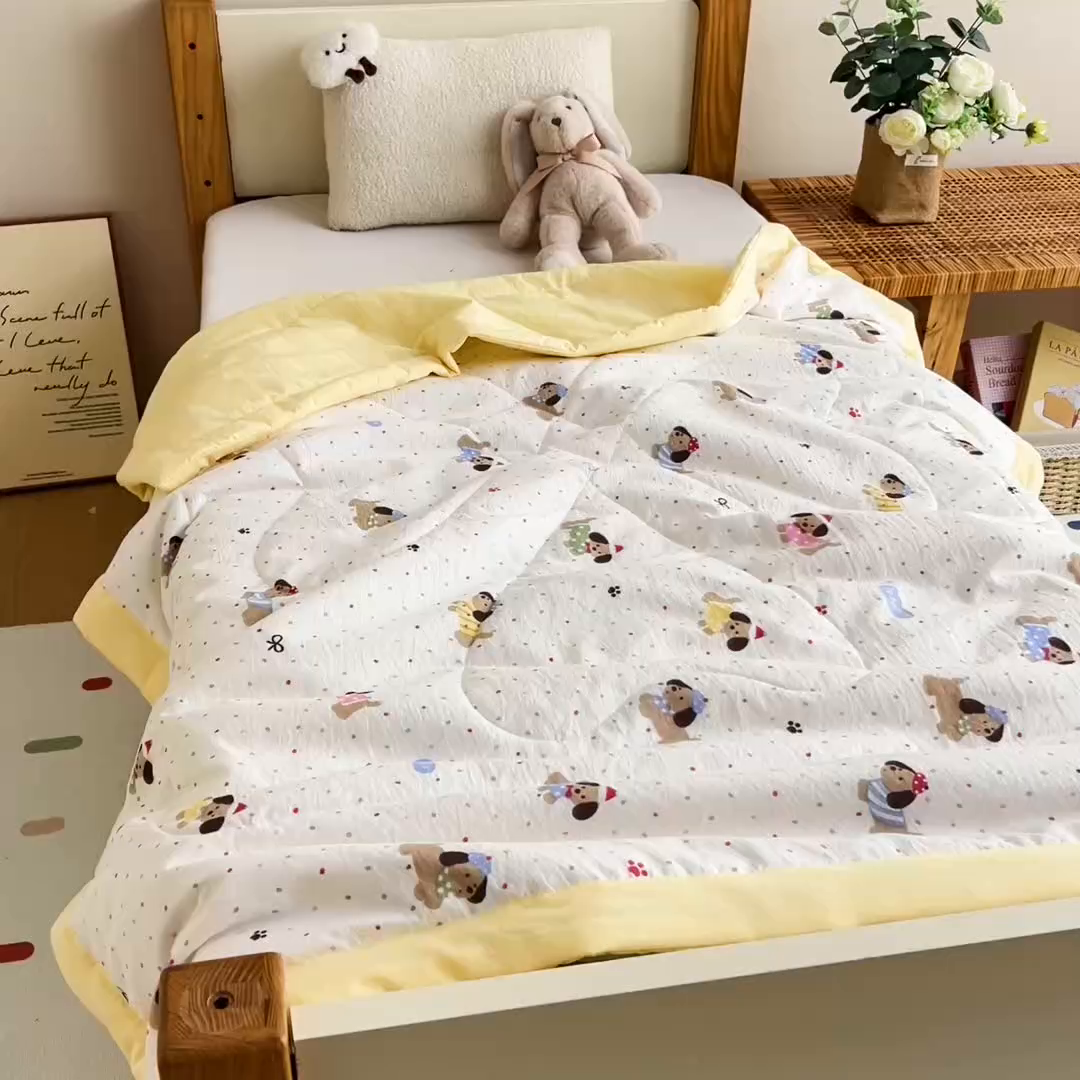 91家纺网 家纺一手货源 找家纺 御棉坊 2026新款A类柔肤棉儿童夏被宝宝空调被幼儿园午睡夏凉被丝绵薄被子 点点狗