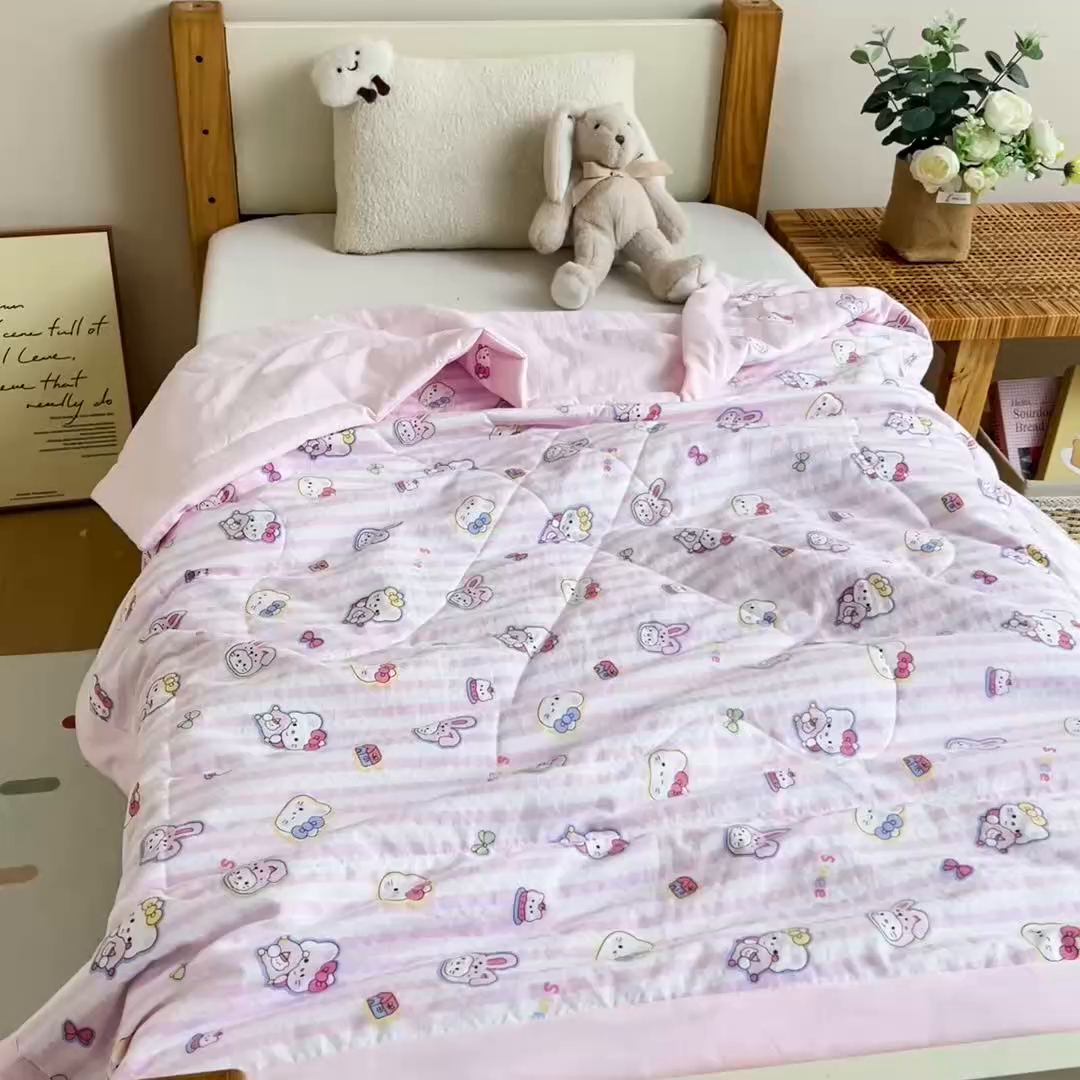 91家纺网 家纺一手货源 找家纺 御棉坊 2026新款A类柔肤棉儿童夏被宝宝空调被幼儿园午睡夏凉被丝绵薄被子 粉粉猫咪