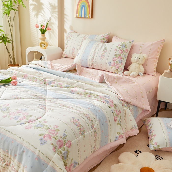 91家纺网 家纺一手货源 找家纺 海洋家纺 2026新款A类里外全棉印花夏被四件套 巴黎之约