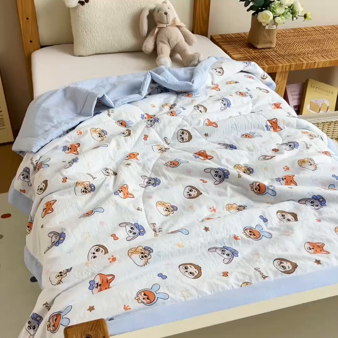 91家纺网 家纺一手货源 找家纺 御棉坊 2026新款A类柔肤棉儿童夏被宝宝空调被幼儿园午睡夏凉被丝绵薄被子 超级行动队