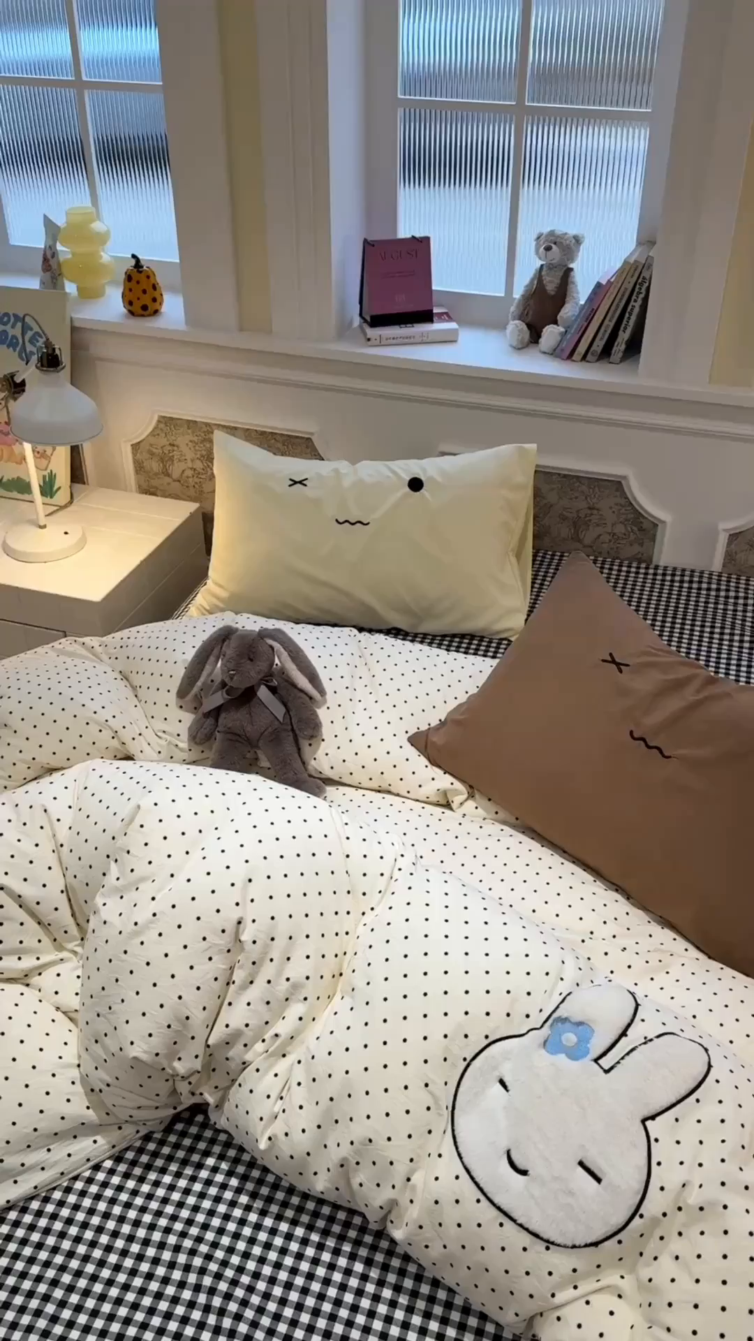 91家纺网 家纺一手货源 找家纺 曼谷家纺 2026年 水洗棉兔毛贴布绣四件套被套床单学生双人 菲菲兔-波点