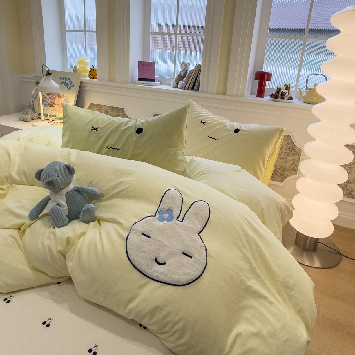 曼谷家纺 2026年 水洗棉兔毛贴布绣四件套被套床单学生双人 菲菲兔-芝士樱桃