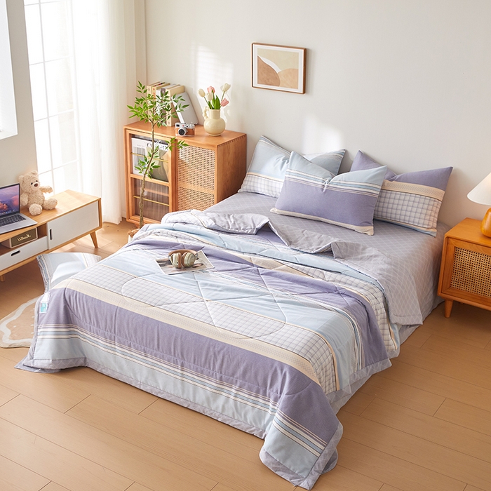 91家纺网 家纺一手货源 找家纺 海洋家纺 2026新款A类里外全棉印花夏被四件套  柏拉图 蓝