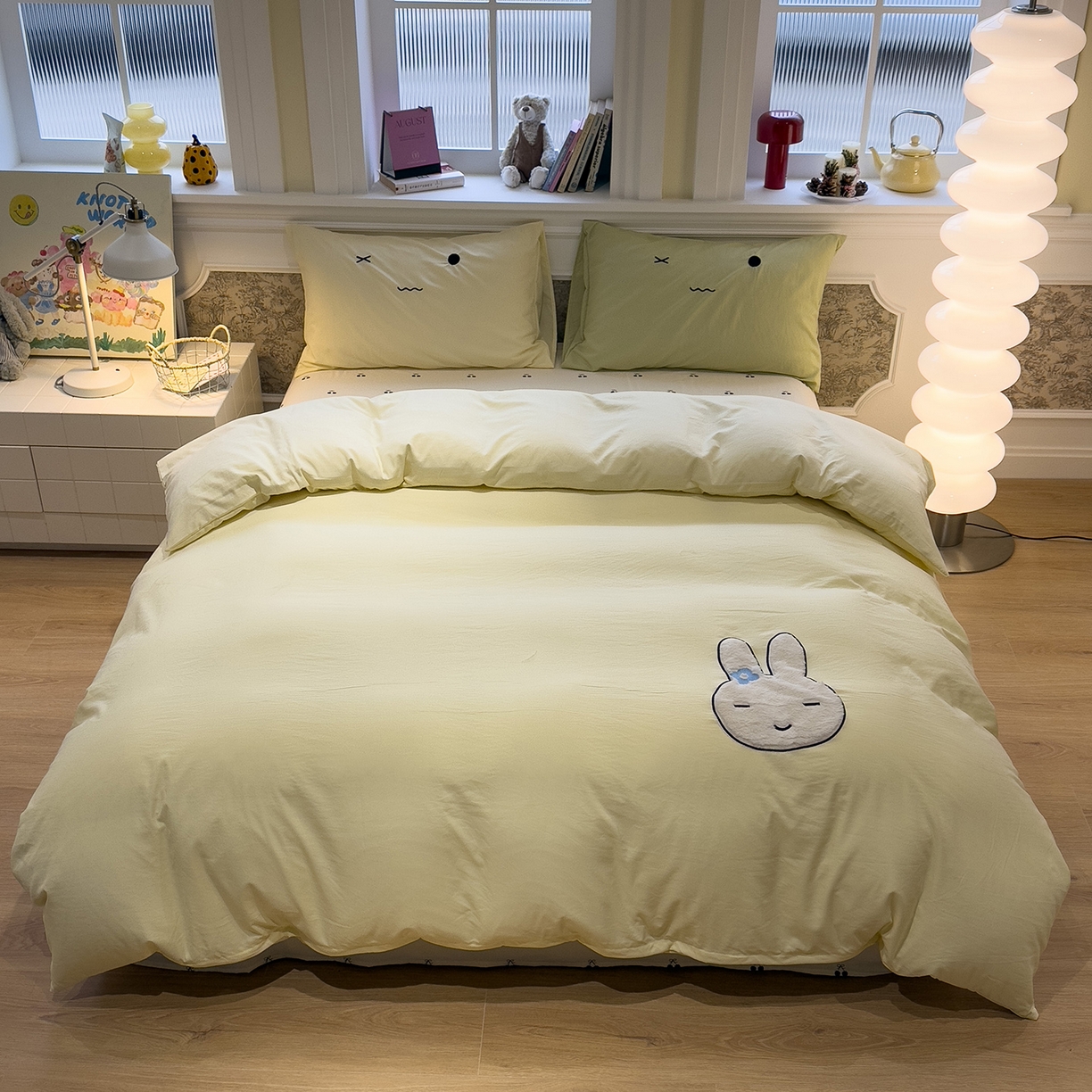 91家纺网 家纺一手货源 找家纺 曼谷家纺 2026年 水洗棉兔毛贴布绣四件套被套床单学生双人 菲菲兔-芝士樱桃