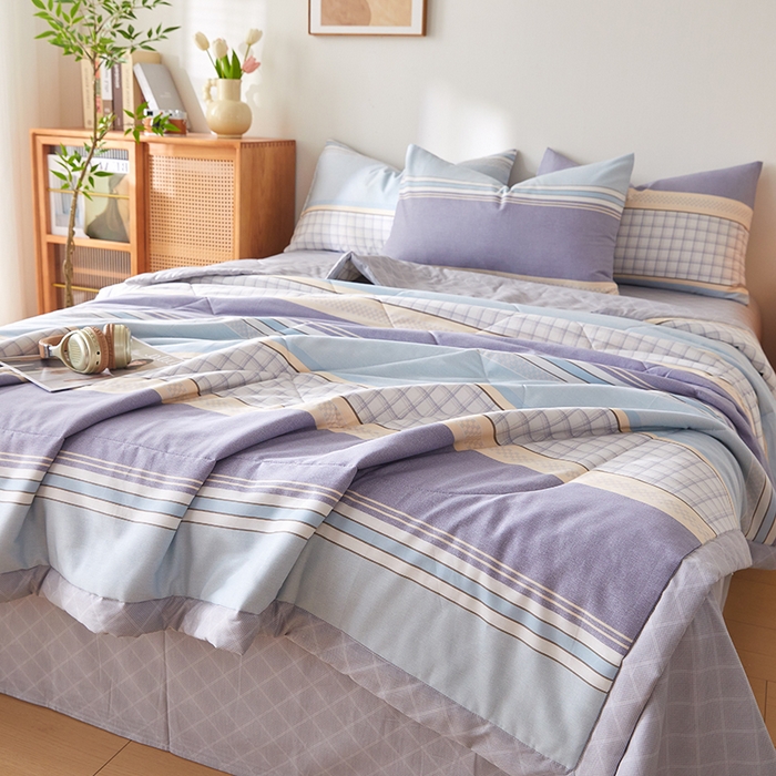 91家纺网 家纺一手货源 找家纺 海洋家纺 2026新款A类里外全棉印花夏被四件套  柏拉图 蓝