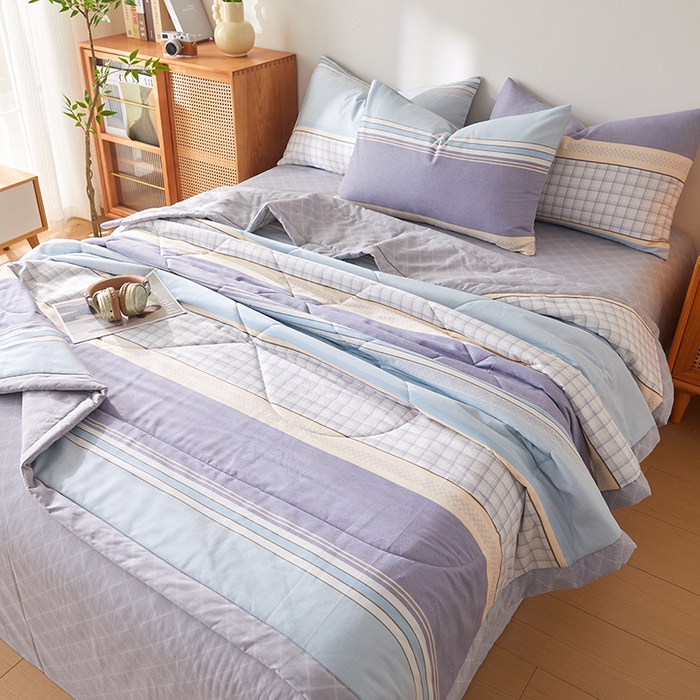 91家纺网 家纺一手货源 找家纺 海洋家纺 2026新款A类里外全棉印花夏被四件套  柏拉图 蓝