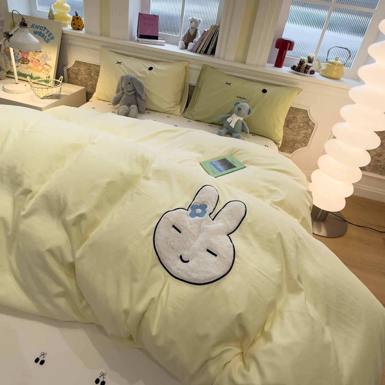 91家纺网 家纺一手货源 找家纺 曼谷家纺 2026年 水洗棉兔毛贴布绣四件套被套床单学生双人 菲菲兔-芝士樱桃