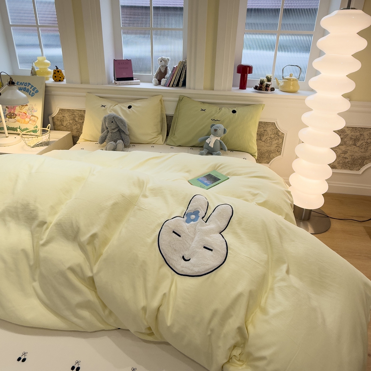 91家纺网 家纺一手货源 找家纺 曼谷家纺 2026年 水洗棉兔毛贴布绣四件套被套床单学生双人 菲菲兔-芝士樱桃