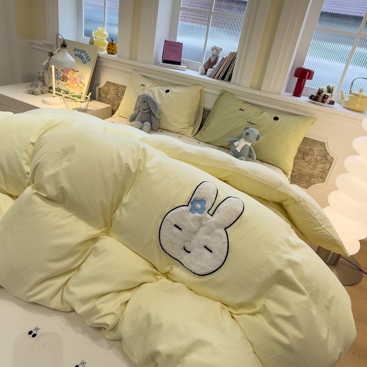 91家纺网 家纺一手货源 找家纺 曼谷家纺 2026年 水洗棉兔毛贴布绣四件套被套床单学生双人 菲菲兔-芝士樱桃