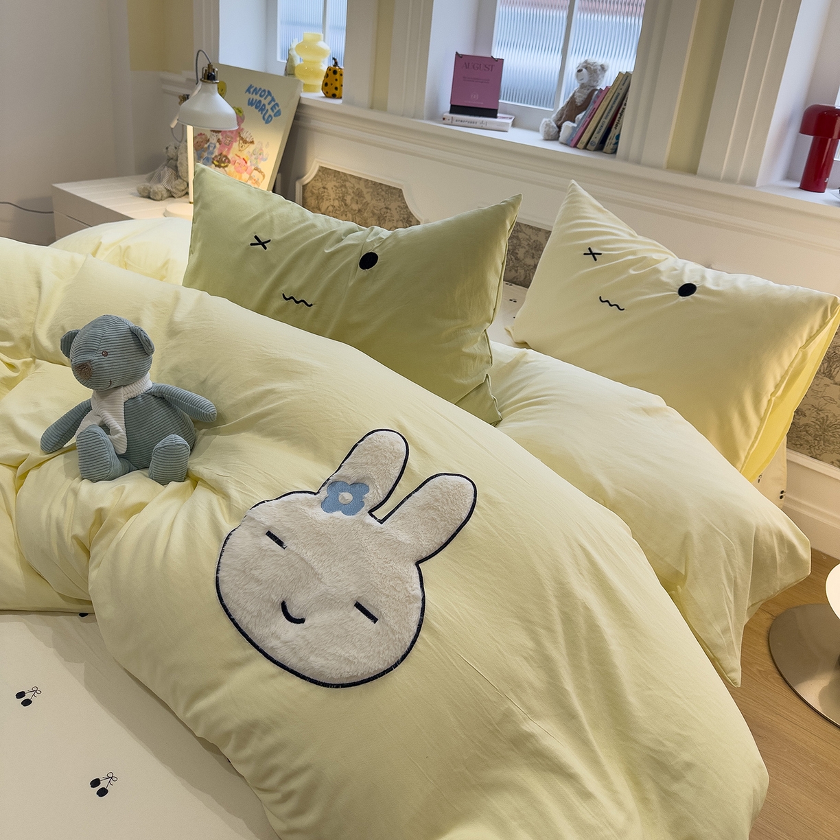 91家纺网 家纺一手货源 找家纺 曼谷家纺 2026年 水洗棉兔毛贴布绣四件套被套床单学生双人 菲菲兔-芝士樱桃