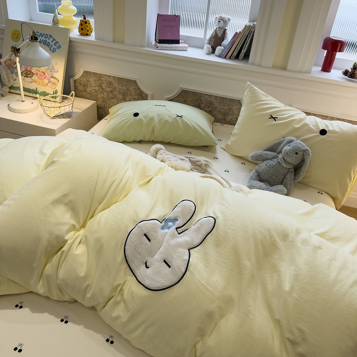 91家纺网 家纺一手货源 找家纺 曼谷家纺 2026年 水洗棉兔毛贴布绣四件套被套床单学生双人 菲菲兔-芝士樱桃