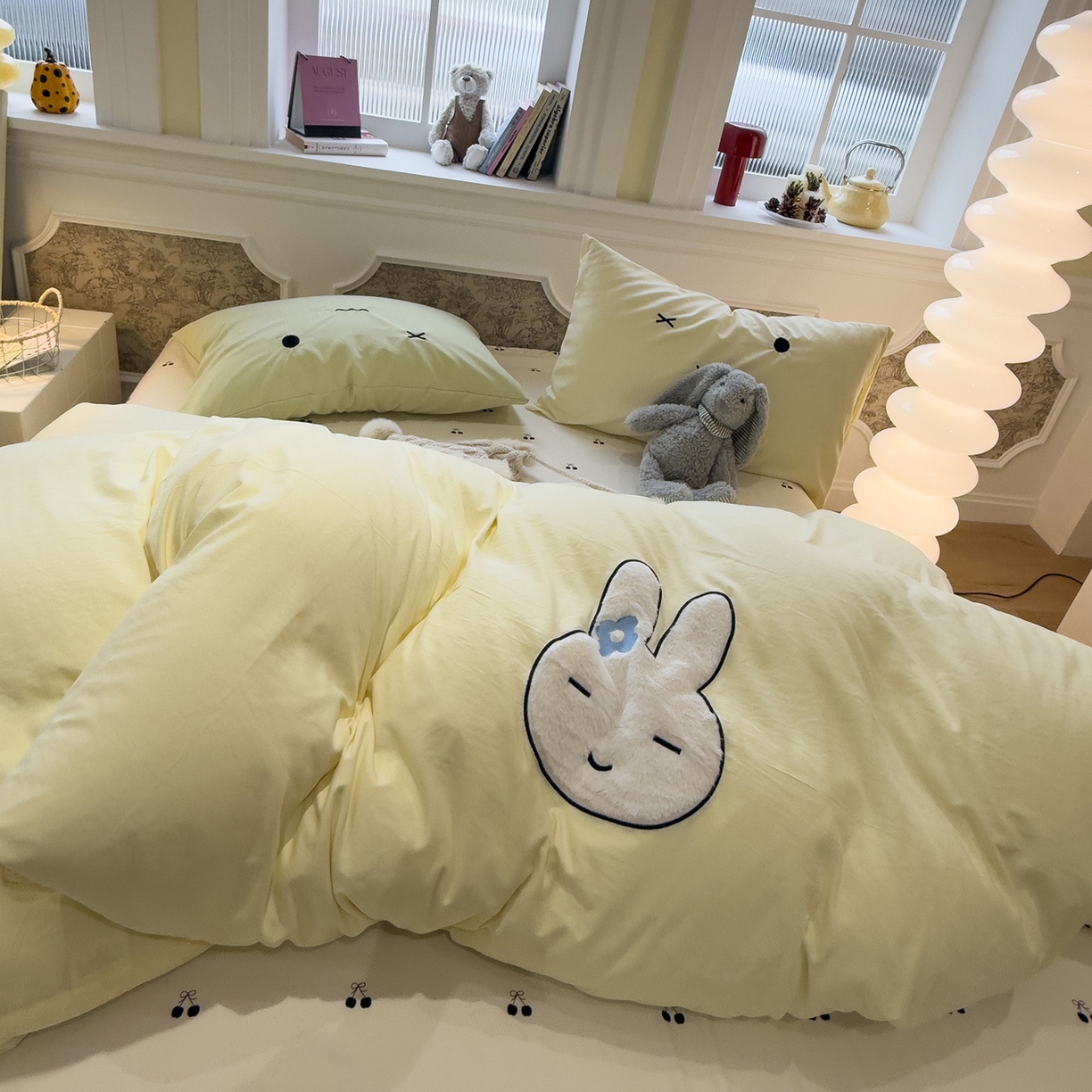 91家纺网 家纺一手货源 找家纺 曼谷家纺 2026年 水洗棉兔毛贴布绣四件套被套床单学生双人 菲菲兔-芝士樱桃