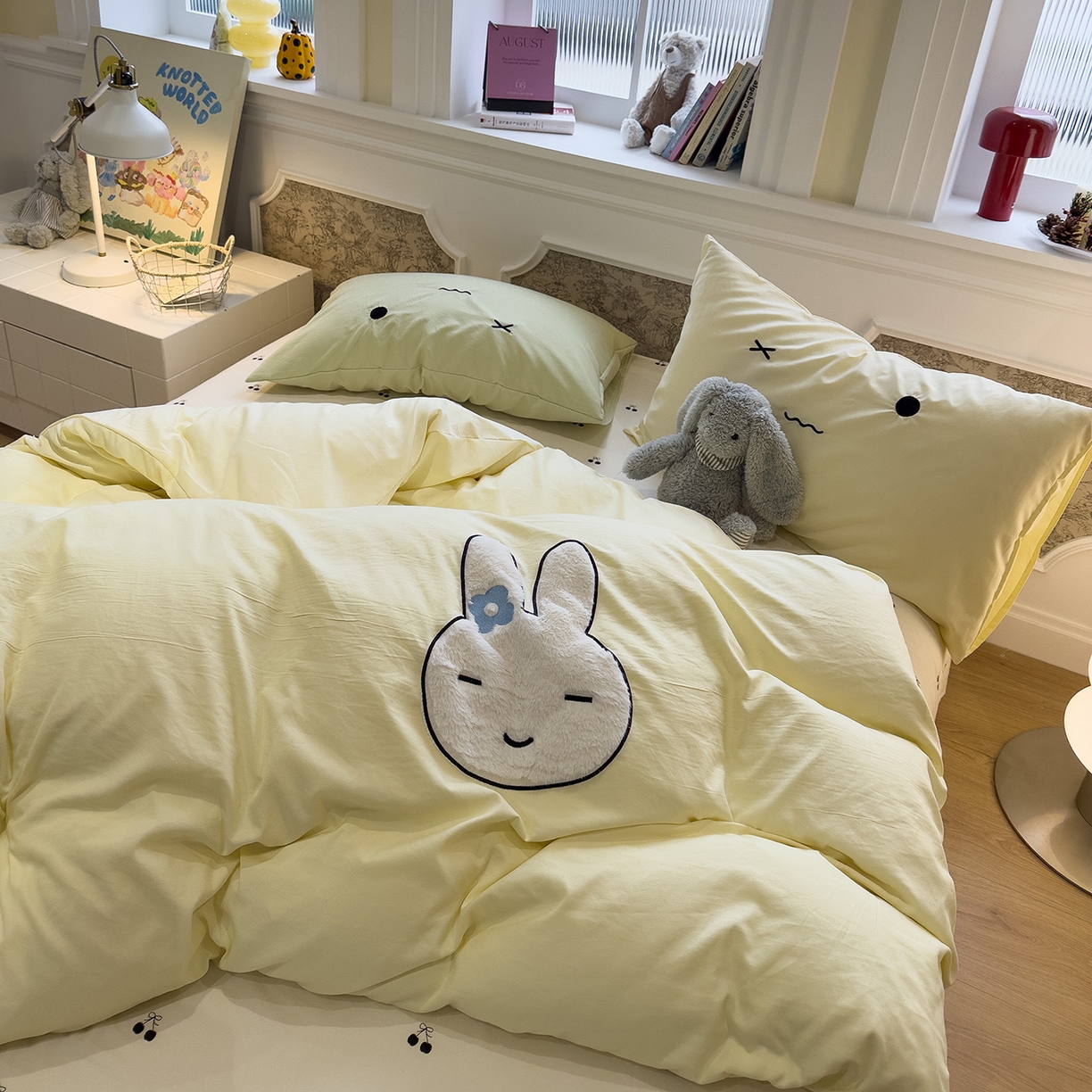 91家纺网 家纺一手货源 找家纺 曼谷家纺 2026年 水洗棉兔毛贴布绣四件套被套床单学生双人 菲菲兔-芝士樱桃