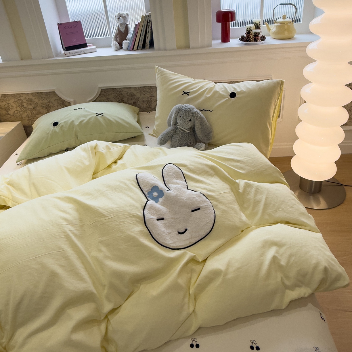 91家纺网 家纺一手货源 找家纺 曼谷家纺 2026年 水洗棉兔毛贴布绣四件套被套床单学生双人 菲菲兔-芝士樱桃