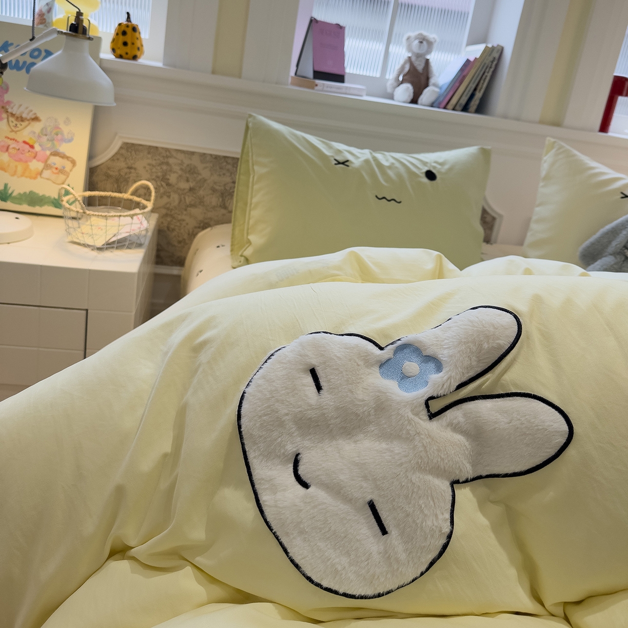 91家纺网 家纺一手货源 找家纺 曼谷家纺 2026年 水洗棉兔毛贴布绣四件套被套床单学生双人 菲菲兔-芝士樱桃