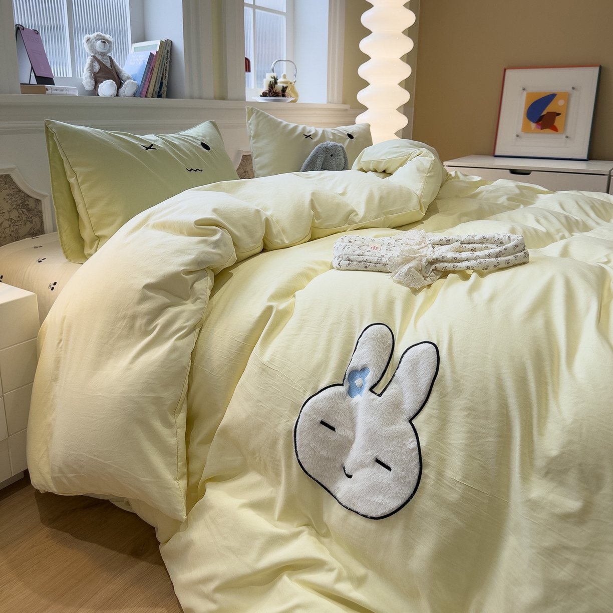 91家纺网 家纺一手货源 找家纺 曼谷家纺 2026年 水洗棉兔毛贴布绣四件套被套床单学生双人 菲菲兔-芝士樱桃