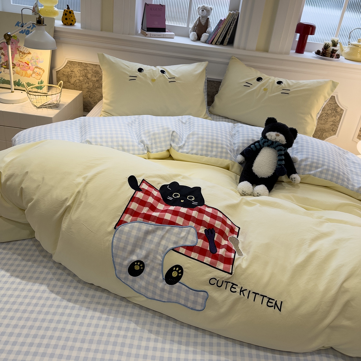 91家纺网 家纺一手货源 找家纺 曼谷家纺 2026年 水洗棉兔毛贴布绣四件套被套床单学生双人 躲猫猫