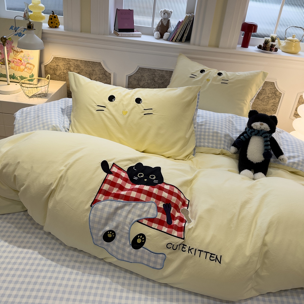 91家纺网 家纺一手货源 找家纺 曼谷家纺 2026年 水洗棉兔毛贴布绣四件套被套床单学生双人 躲猫猫