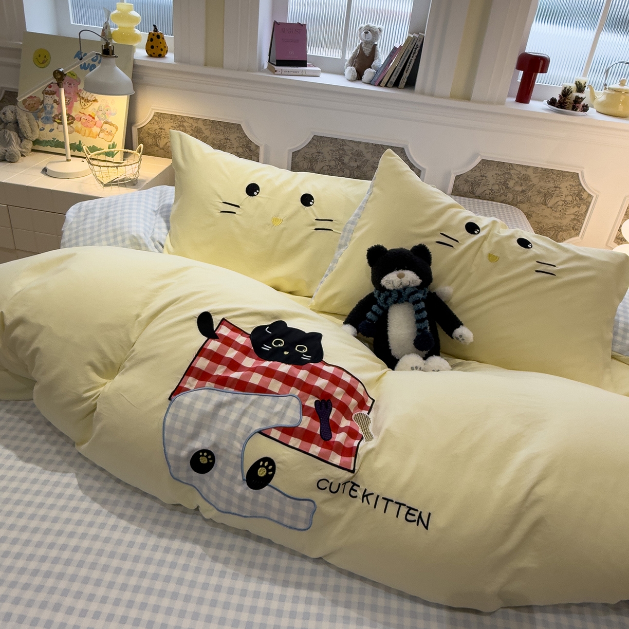 91家纺网 家纺一手货源 找家纺 曼谷家纺 2026年 水洗棉兔毛贴布绣四件套被套床单学生双人 躲猫猫