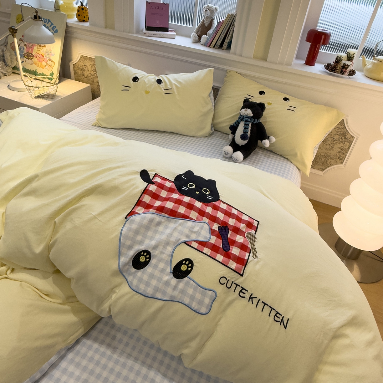 91家纺网 家纺一手货源 找家纺 曼谷家纺 2026年 水洗棉兔毛贴布绣四件套被套床单学生双人 躲猫猫