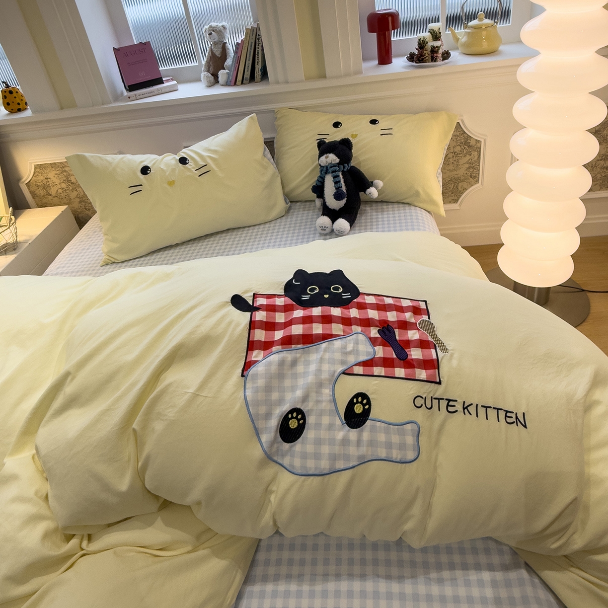 91家纺网 家纺一手货源 找家纺 曼谷家纺 2026年 水洗棉兔毛贴布绣四件套被套床单学生双人 躲猫猫