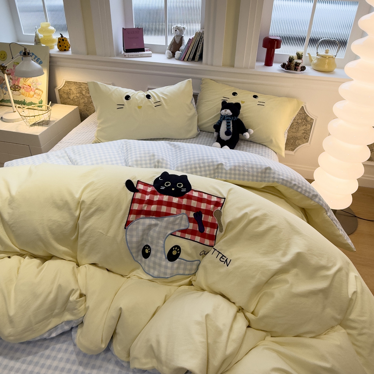 91家纺网 家纺一手货源 找家纺 曼谷家纺 2026年 水洗棉兔毛贴布绣四件套被套床单学生双人 躲猫猫